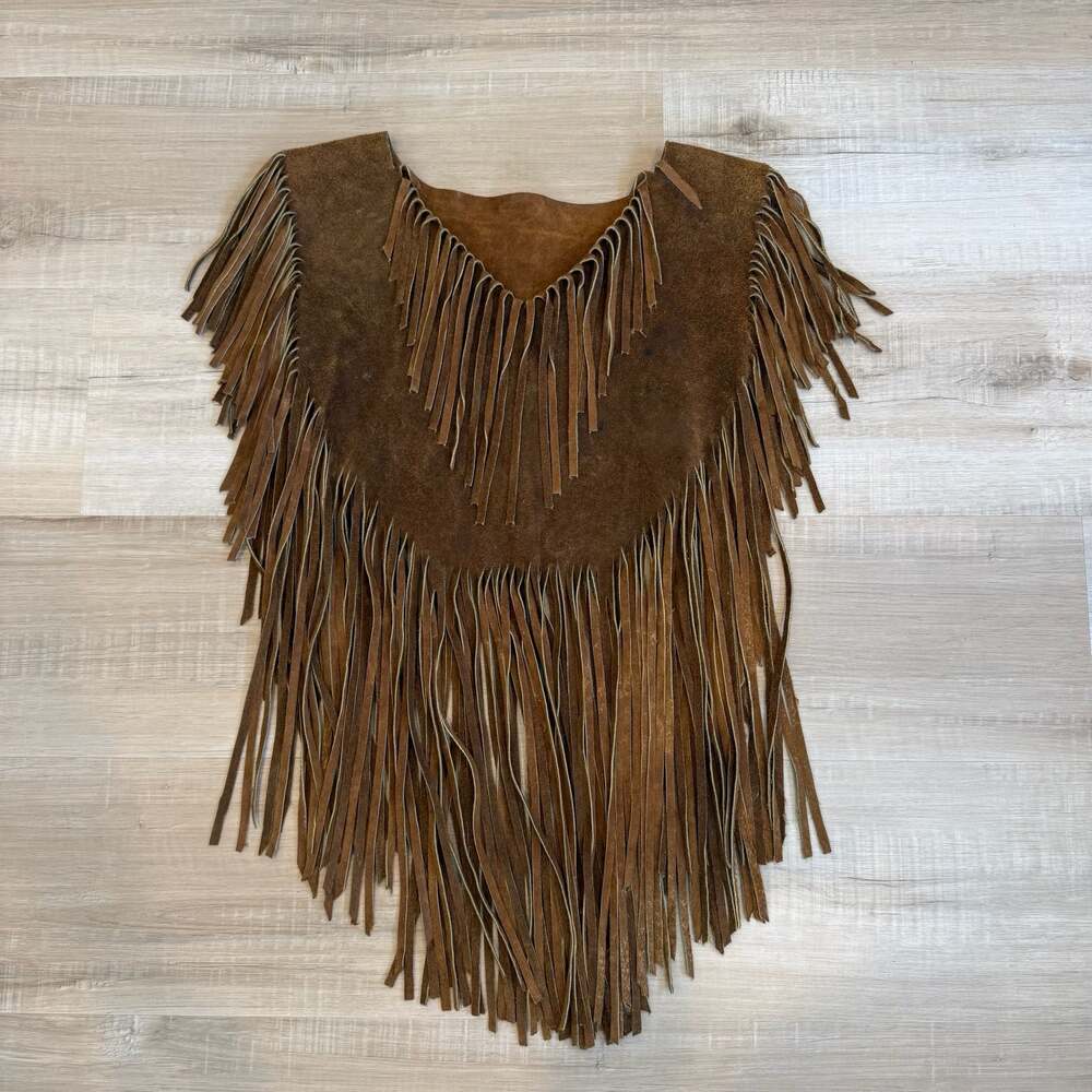 Vintage Brown Suede Leather Fringe Western Cowgirl Poncho Cape - Picture 3 of 7